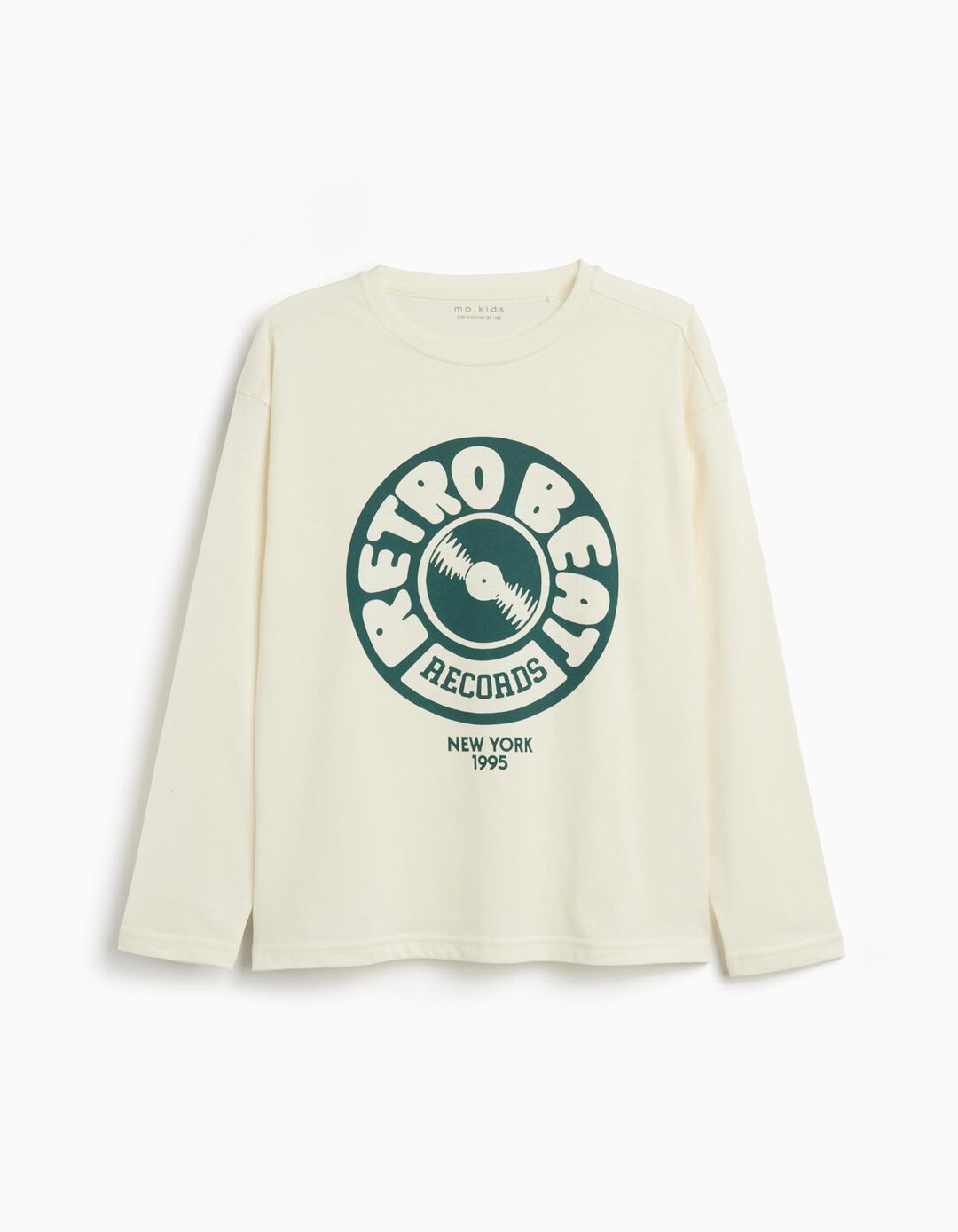 T-shirt de Manga Comprida Estampado, Menino, Cru