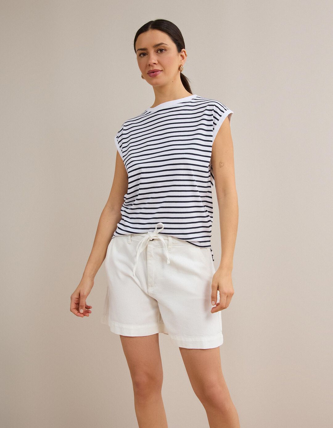 T-shirt &Agrave;s Riscas, Mulher, Branco