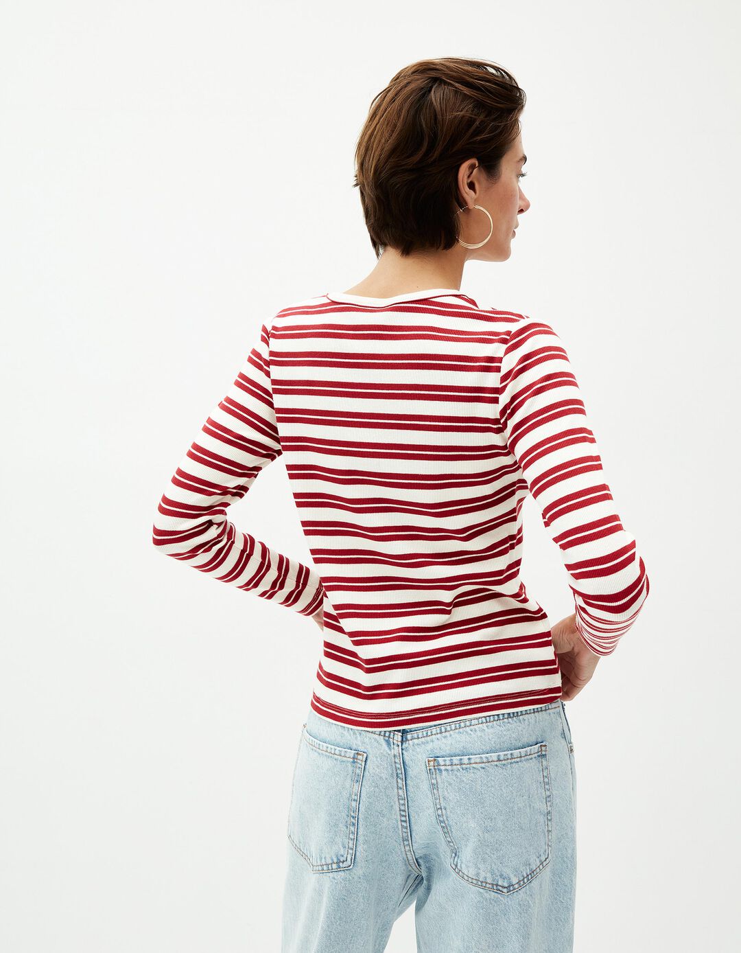 Camisola Riscas, Mulher, Vermelho Escuro
