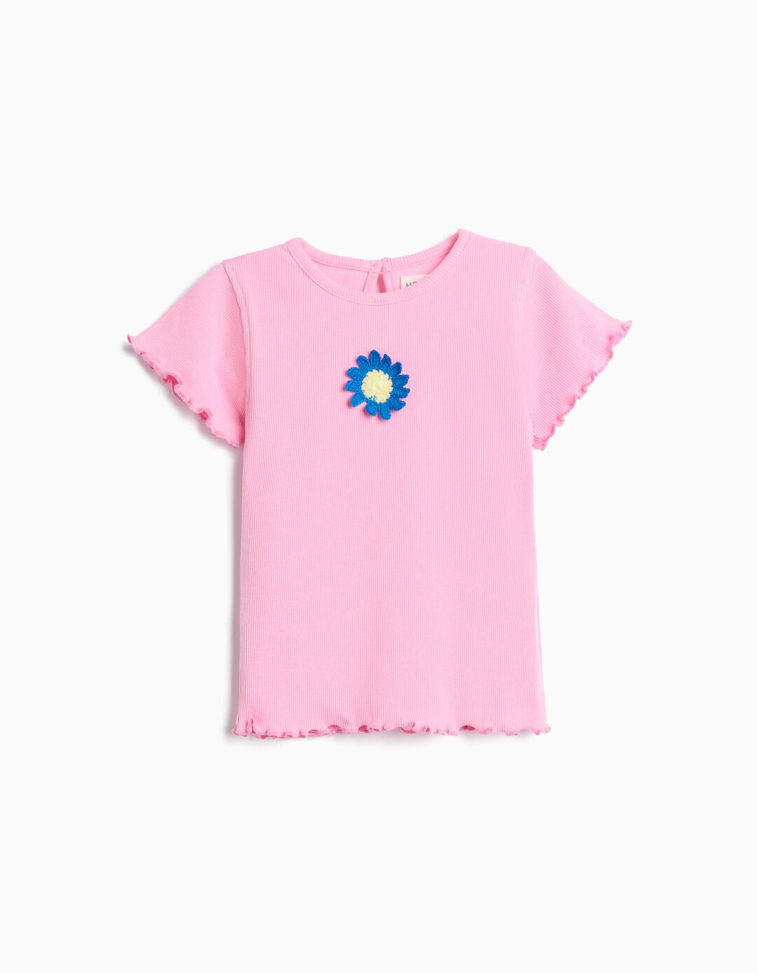 T-shirt Bordado Flor, Menina, Rosa