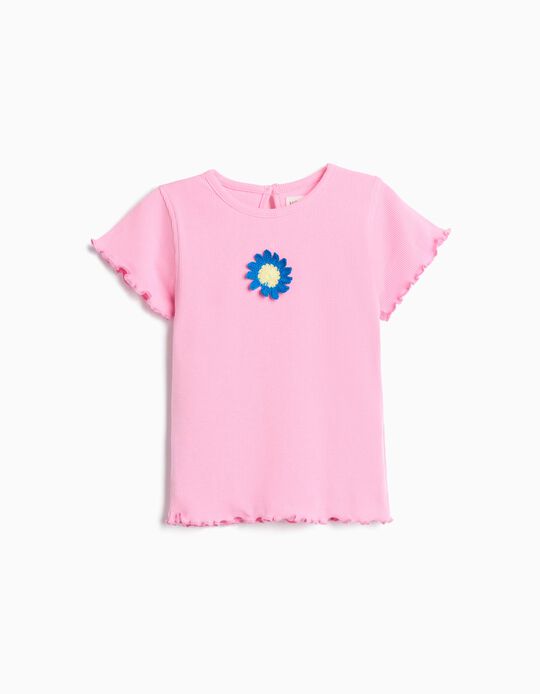Comprar Online T-shirt Bordado Flor, Menina, Rosa