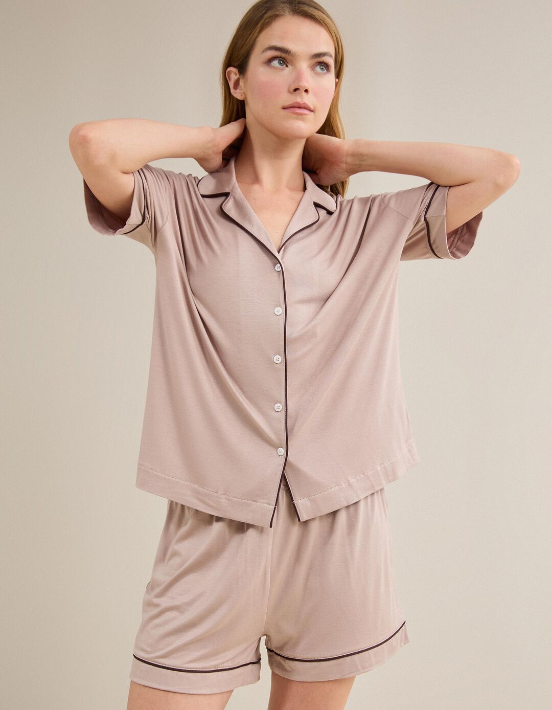 Pijama Em Viscose, Mulher, Bege