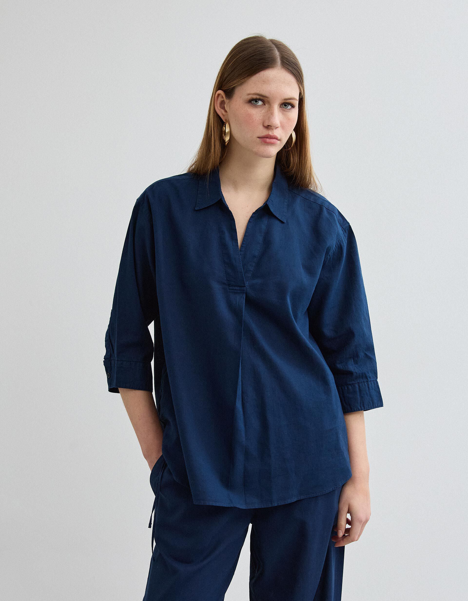 Comprar Online Blusa com Linho, Mulher, Azul Escuro