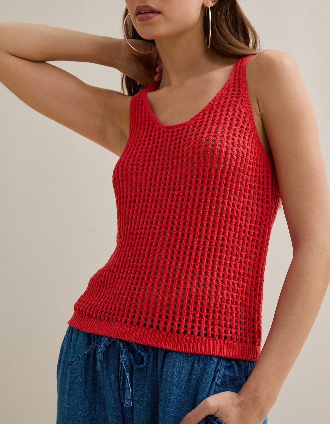 Top de Malha Crochet, Mulher, Rosa Escuro