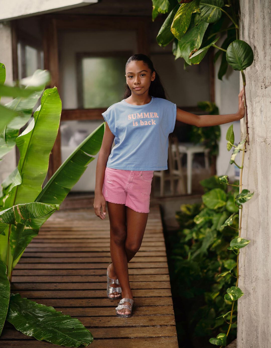 T-shirt Estampada, Menina, Azul