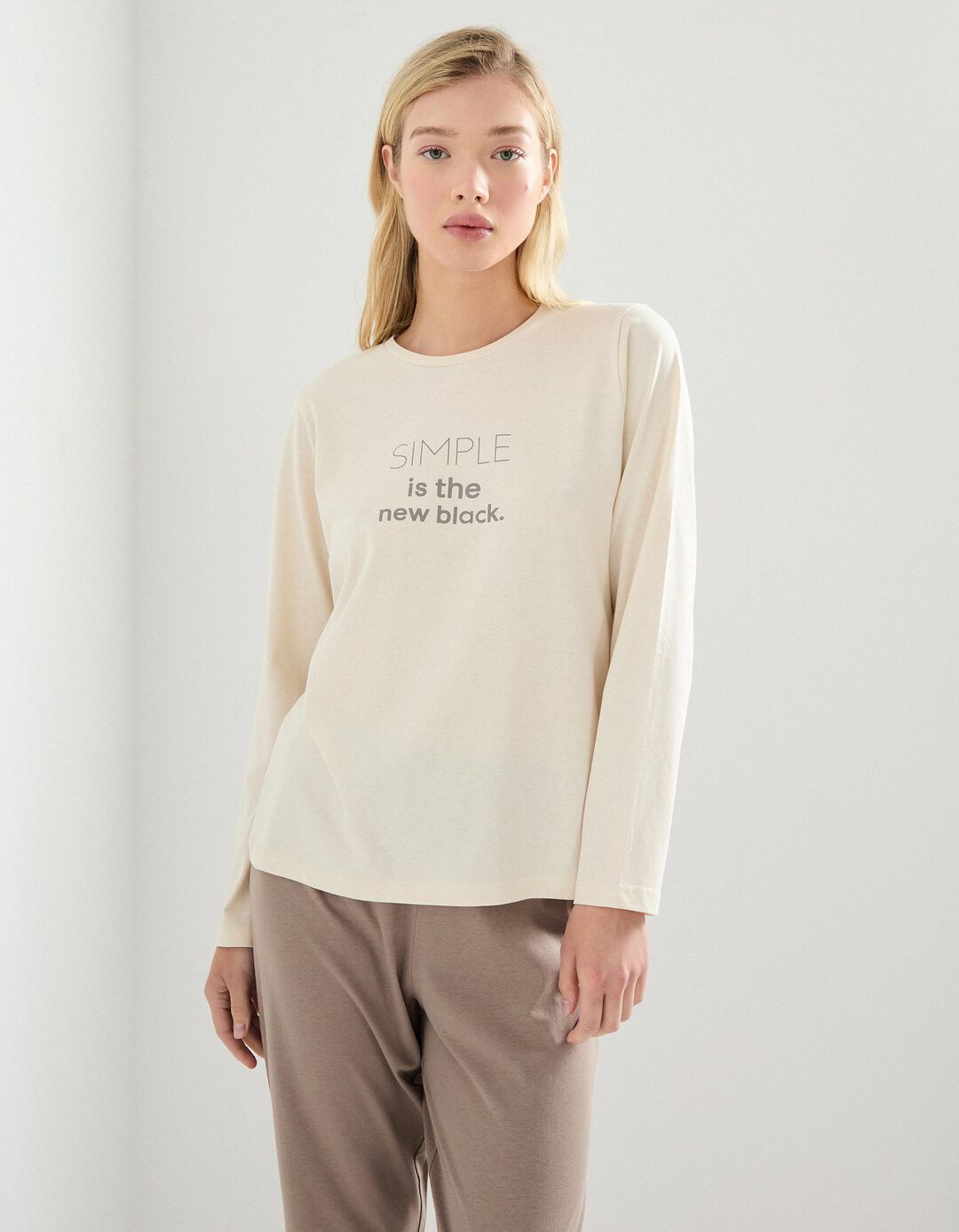 Pijama Jersey, Mulher, Bege Claro 