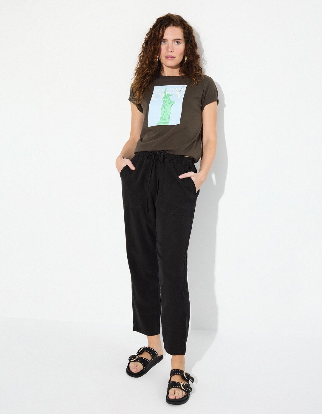 T-shirt Print, Mulher, Castanho
