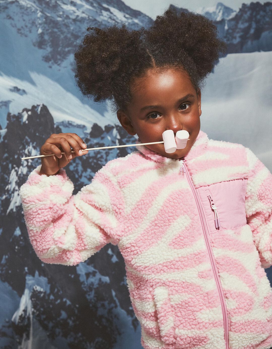 Casaco Sherpa Padrão, Menina, Rosa Claro