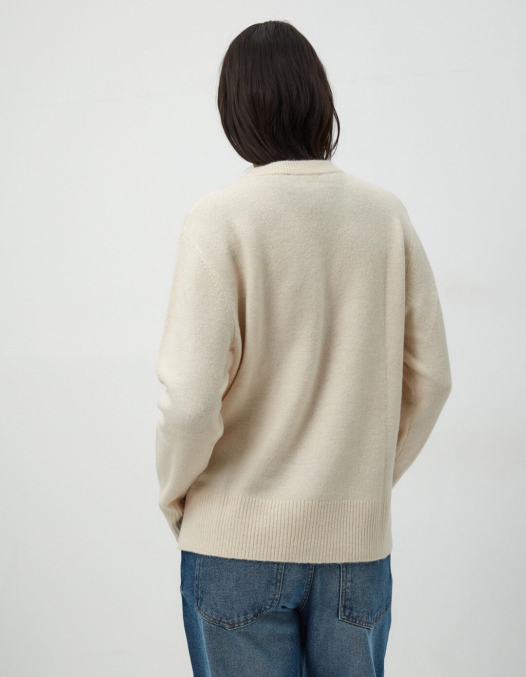 Camisola de Malha Decote Redondo, Mulher, Bege Claro