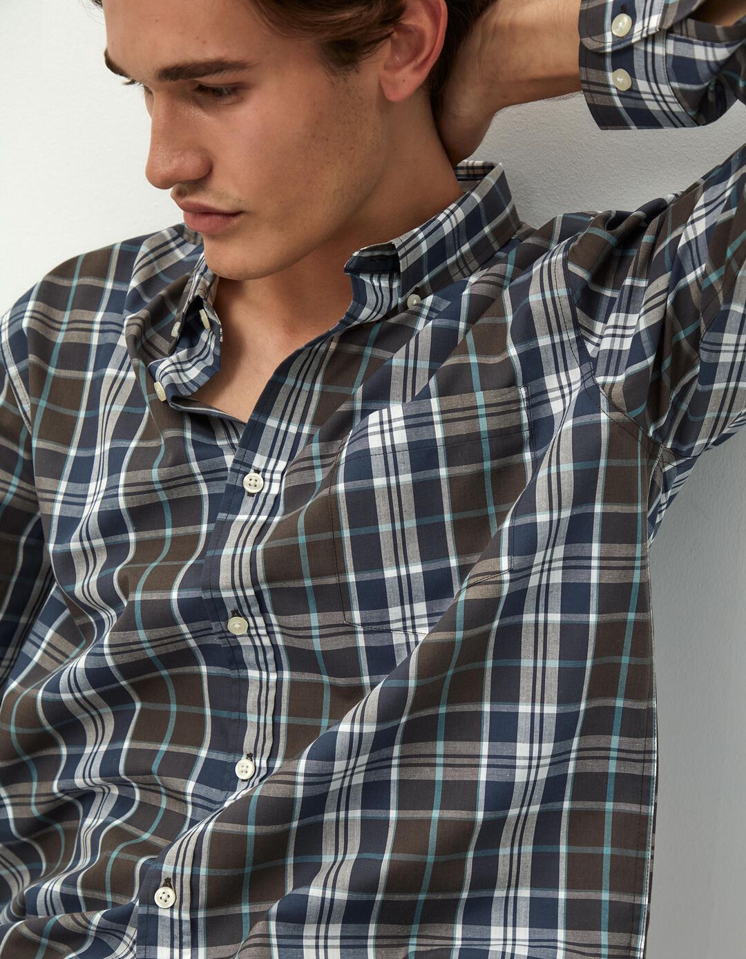 Camisa de Manga Comprida Popelina Xadrez, Homem, Verde Escuro