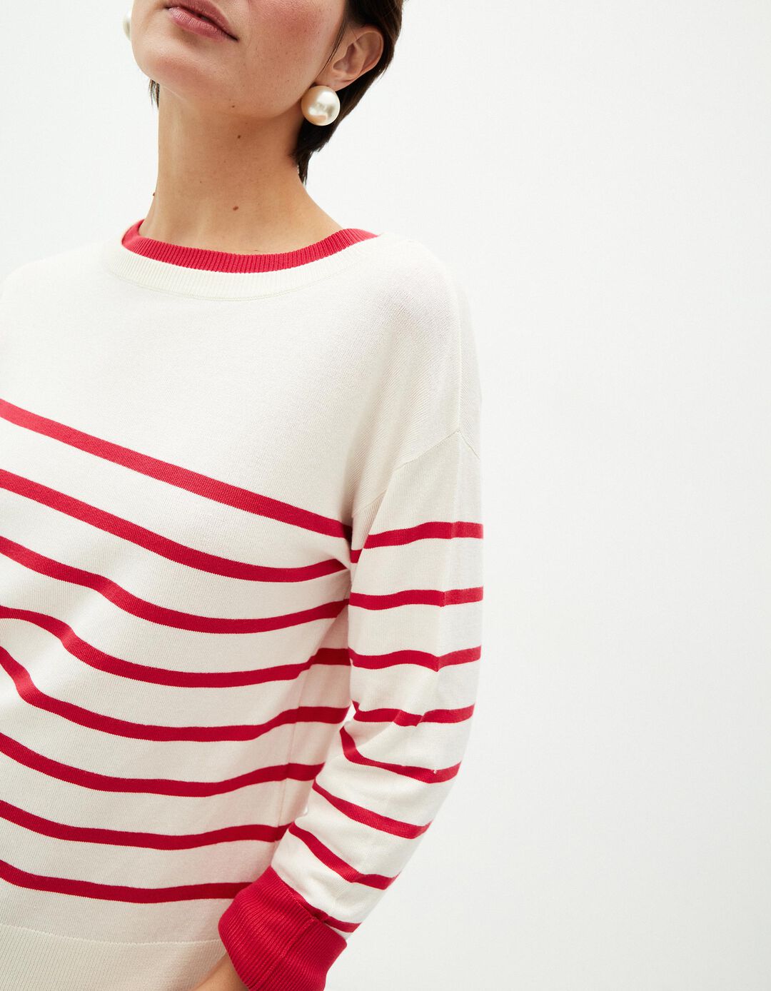 Camisola de Malha Riscas, Mulher, Bege Claro