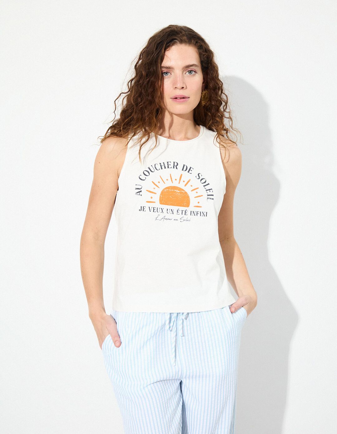 T-shirt sem Mangas, Mulher, Bege Claro 