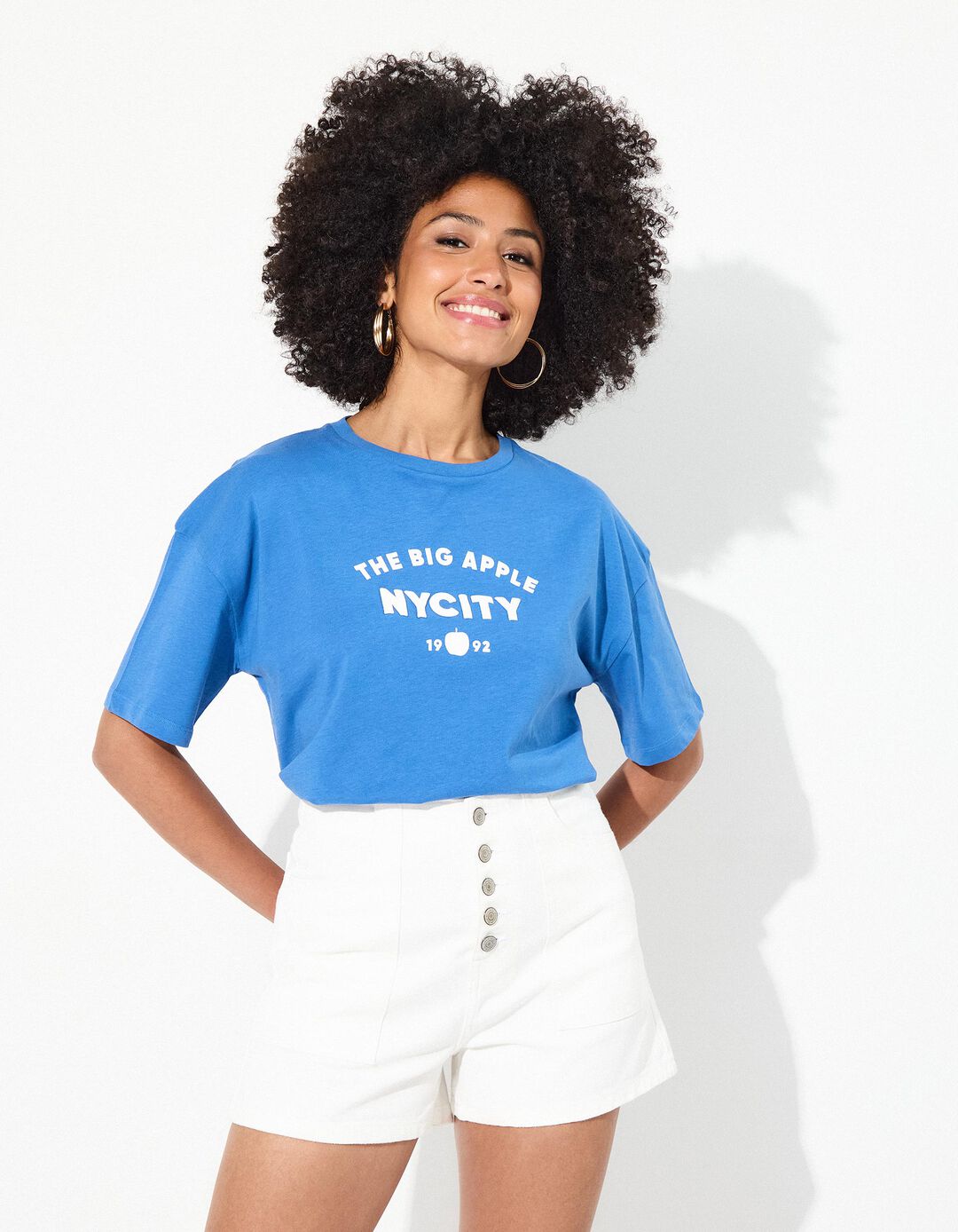 T-shirt Print, Mulher, Azul