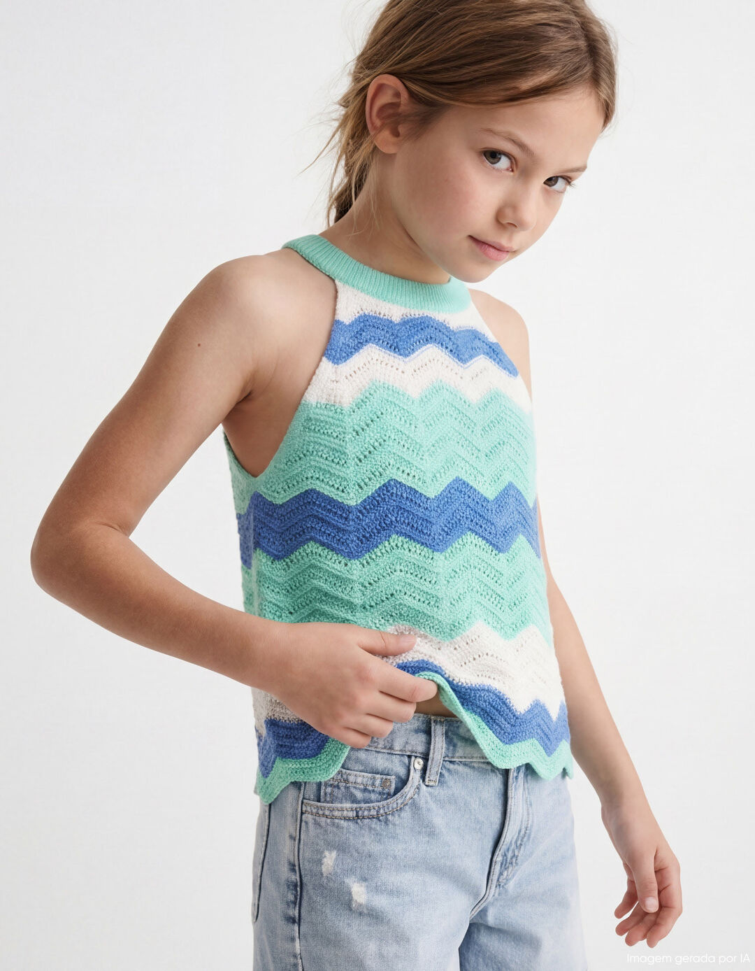 Top Crochet, Menina, Verde Claro