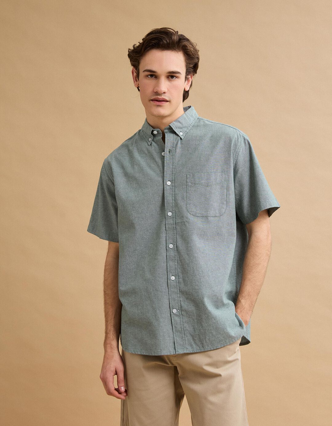 Camisa Manga Curta, Homem, Verde Escuro