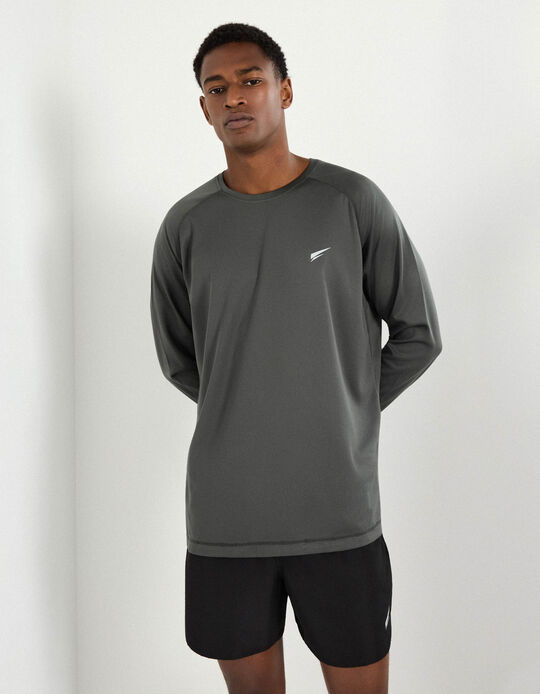 Comprar Online T-shirt Manga Comprida de Desporto, Homem, Cinzento Escuro