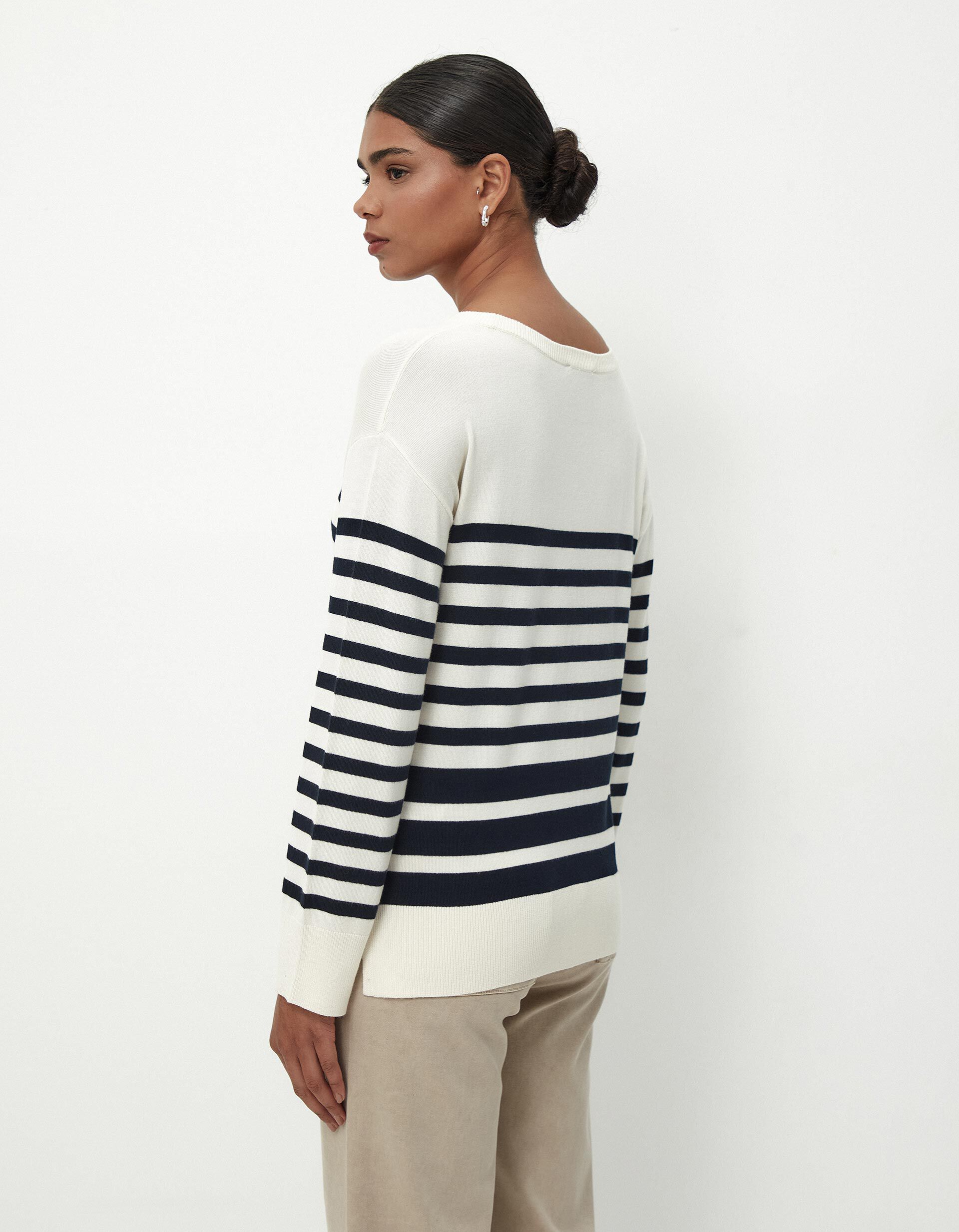Comprar Online Camisola de Malha Riscas Decote Redondo, Mulher, Multicor