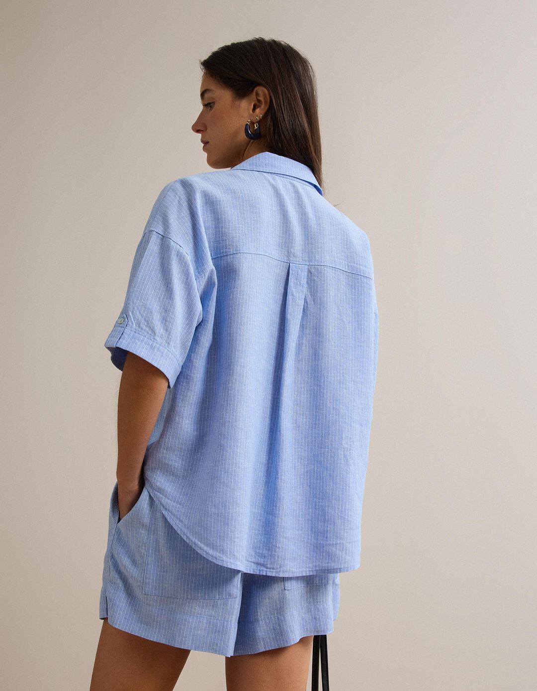 Blusa com Linho, Mulher, Azul