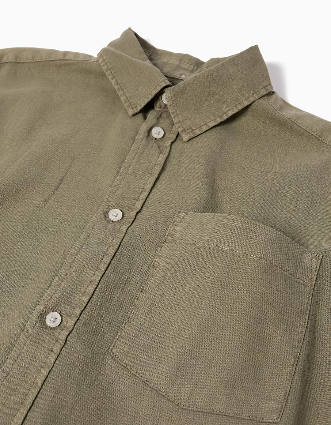 Camisa com Linho, Menino, Verde Escuro