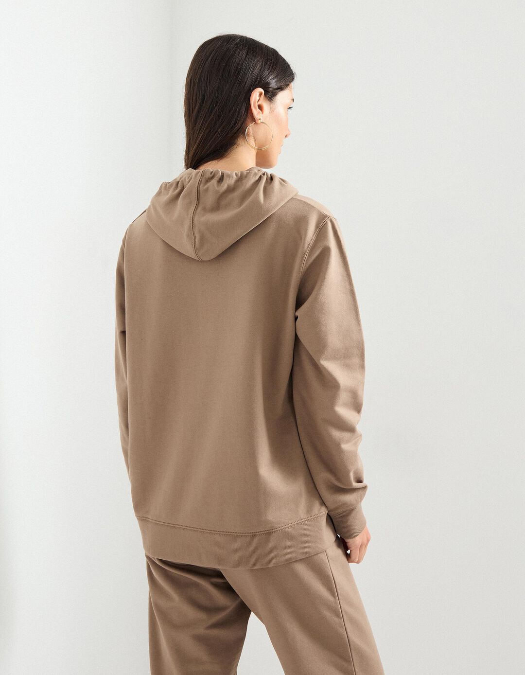 Sweatshirt com Capuz, Mulher, Bege Escuro