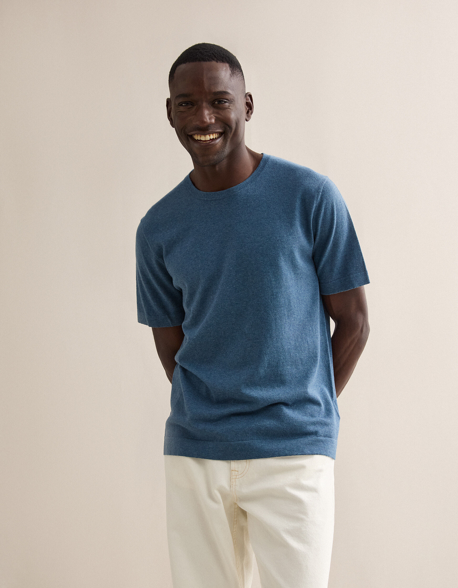 Comprar Online T-shirt de Malha com Caxemira, Homem, Azul