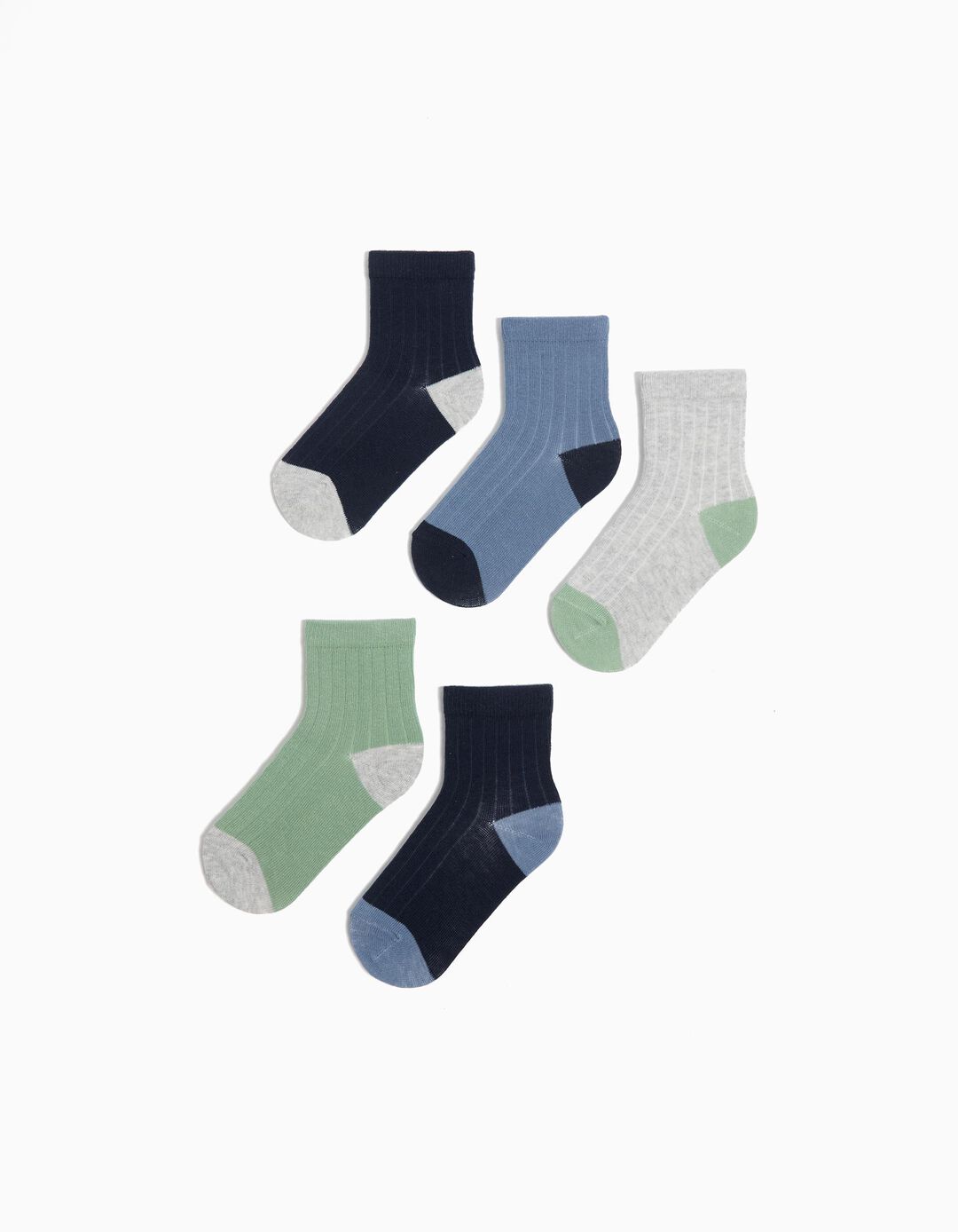 Pack 5 Pares de Meias Caneladas, Menino, Multicor