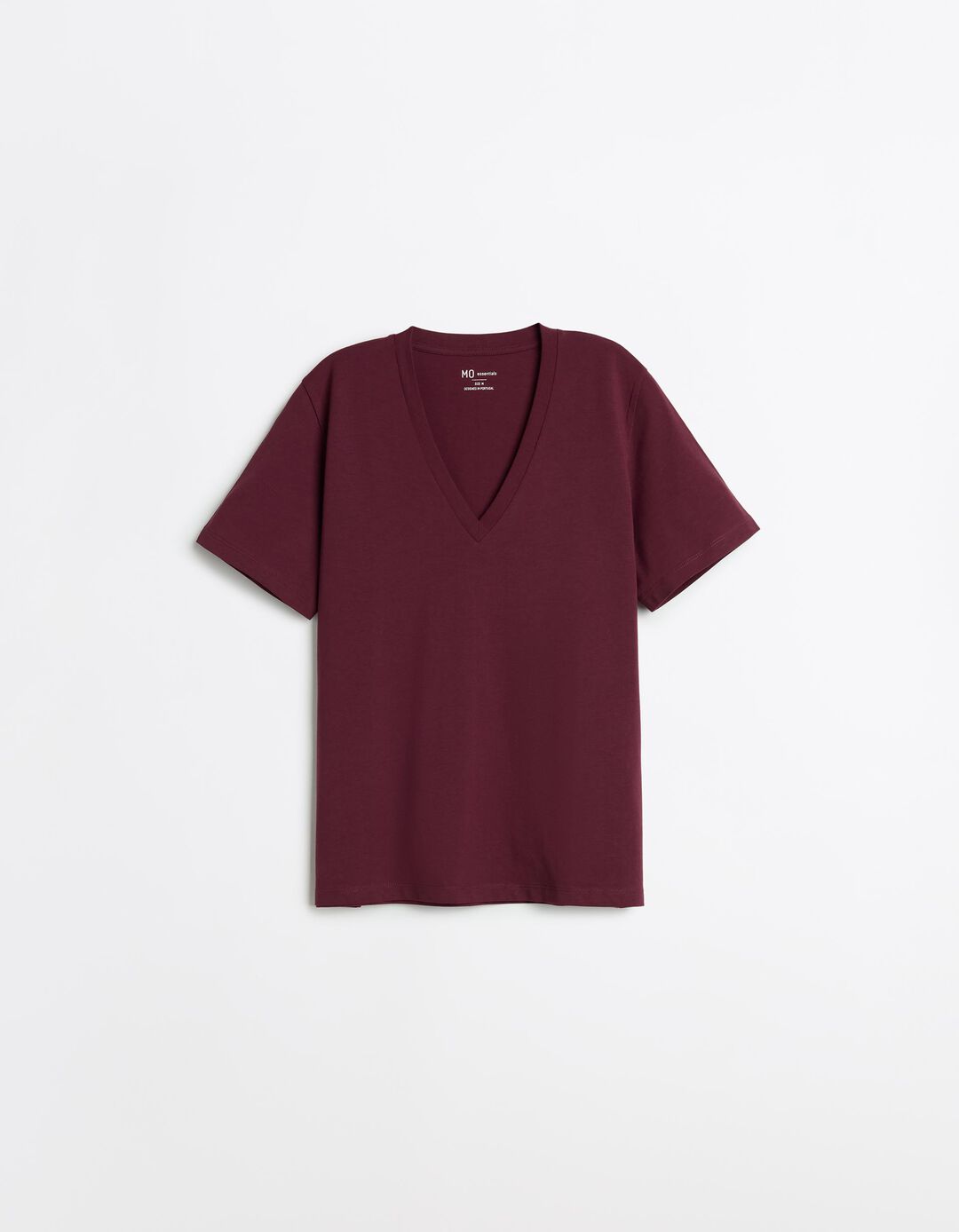 T-shirt Decote em V, Mulher, Vermelho Escuro