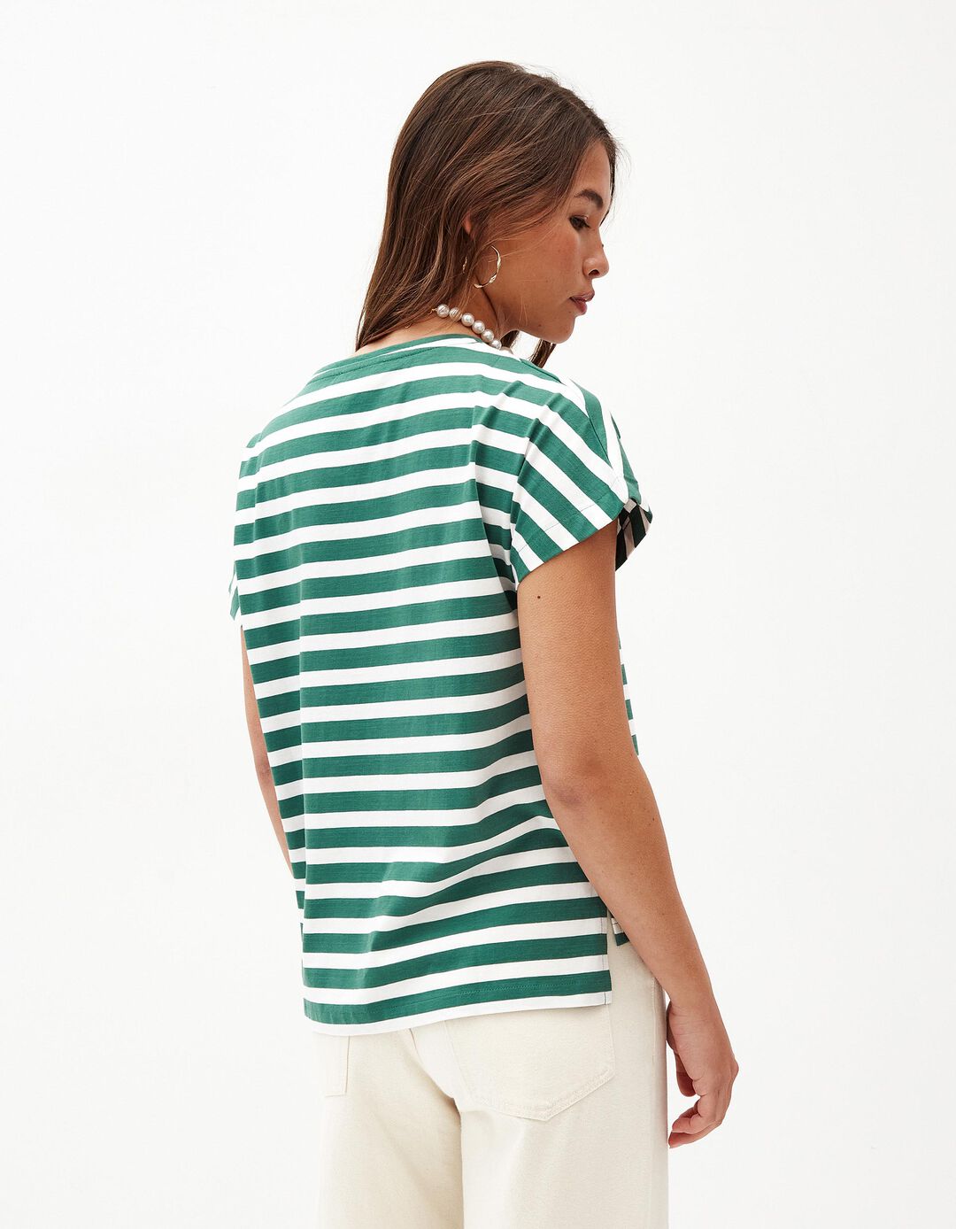 T-shirt Riscas, Mulher, Verde