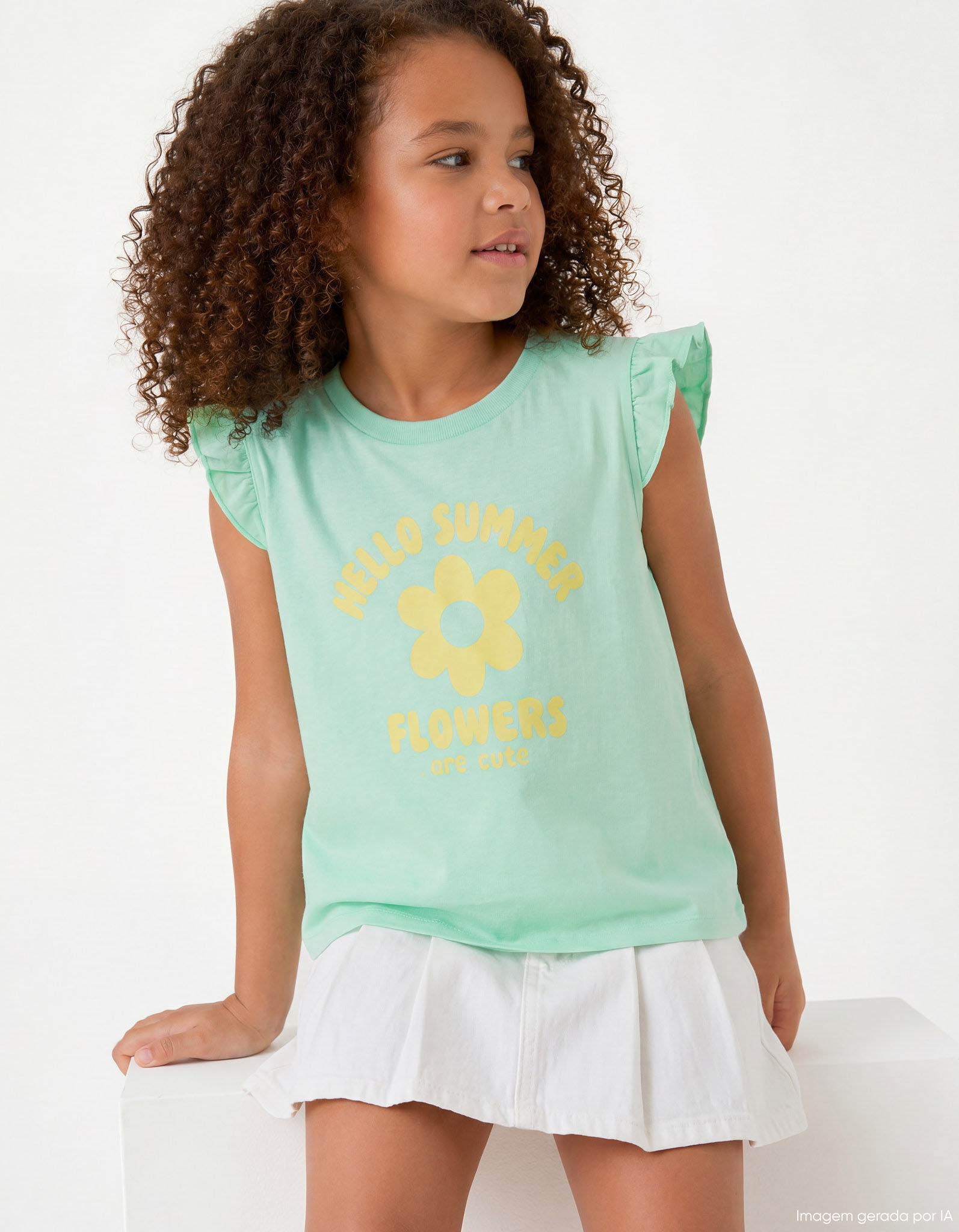T-shirt Estampada, Menina, Verde Claro