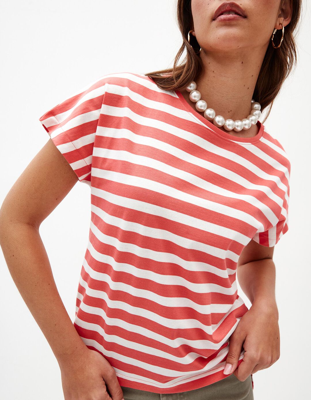 T-shirt Riscas, Mulher, Rosa