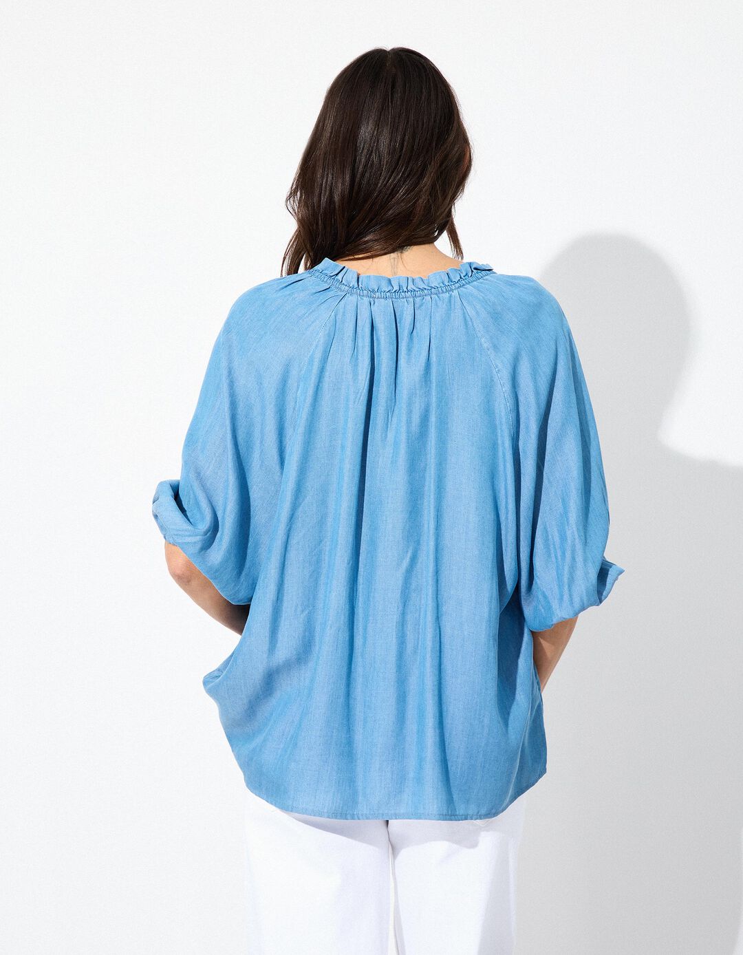 Blusa em Lyocell, Mulher, Azul