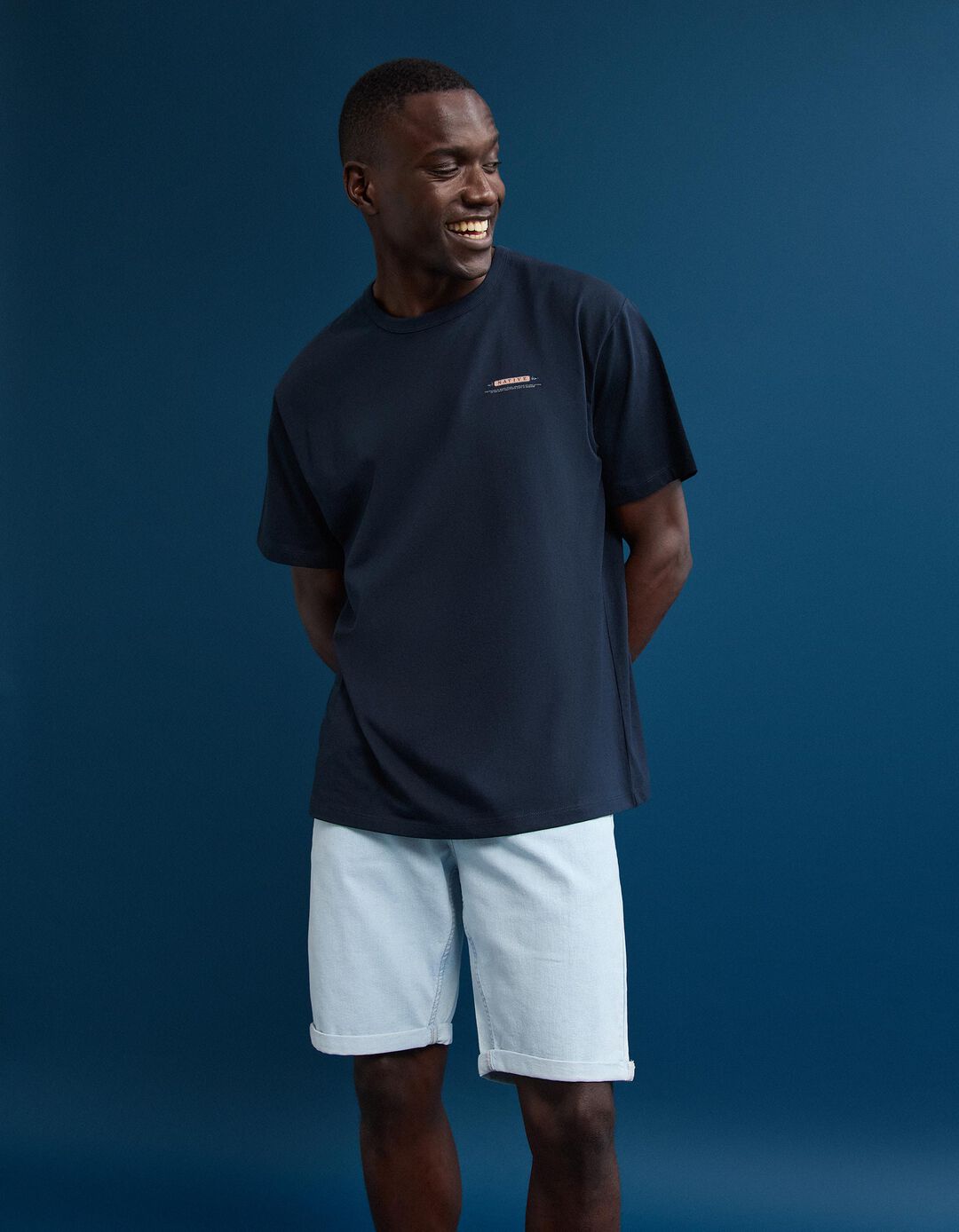 T-shirt Jersey Estampada, Homem, Azul Escuro