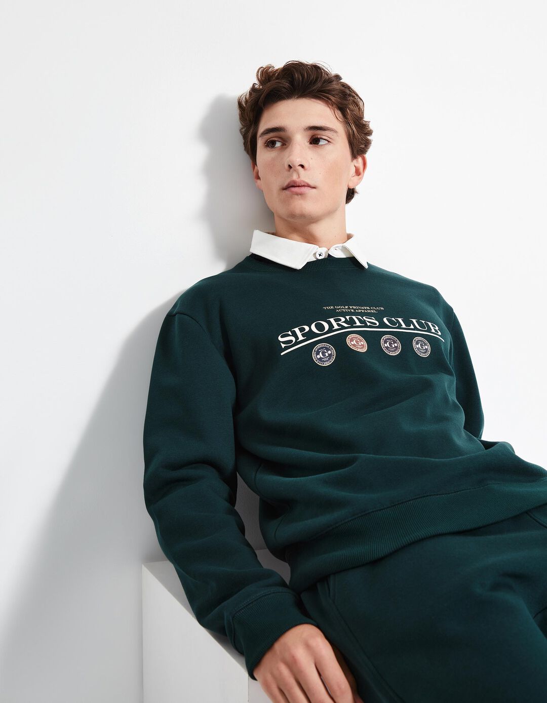 Sweatshirt de Felpa Estampado, Homem, Verde Escuro