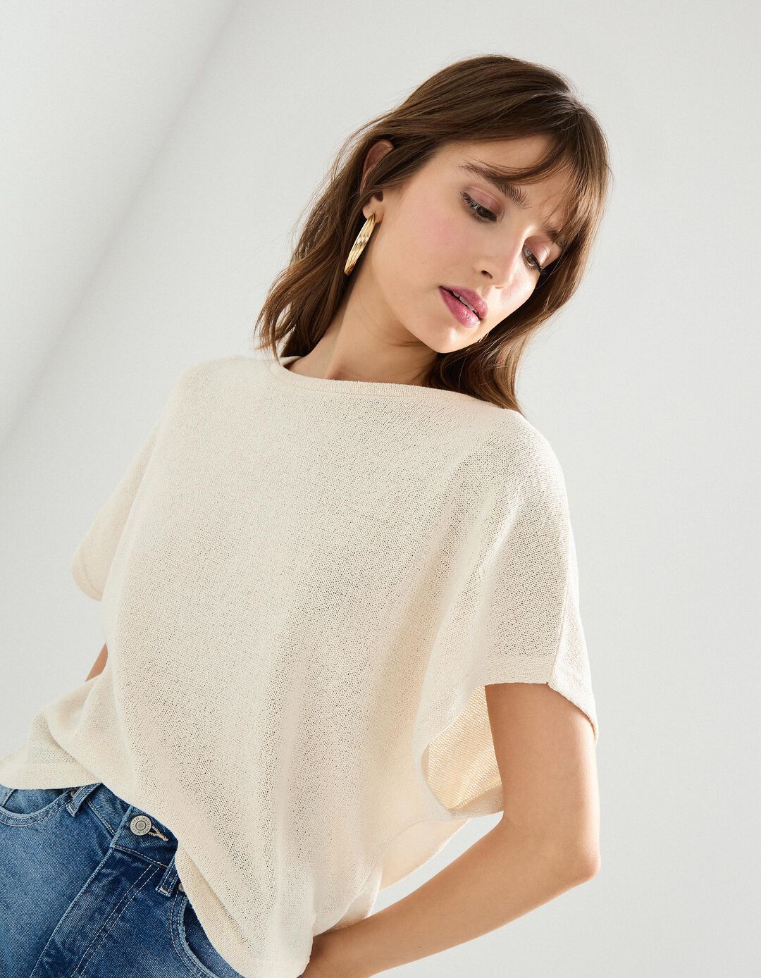T-shirt, Mulher, Bege