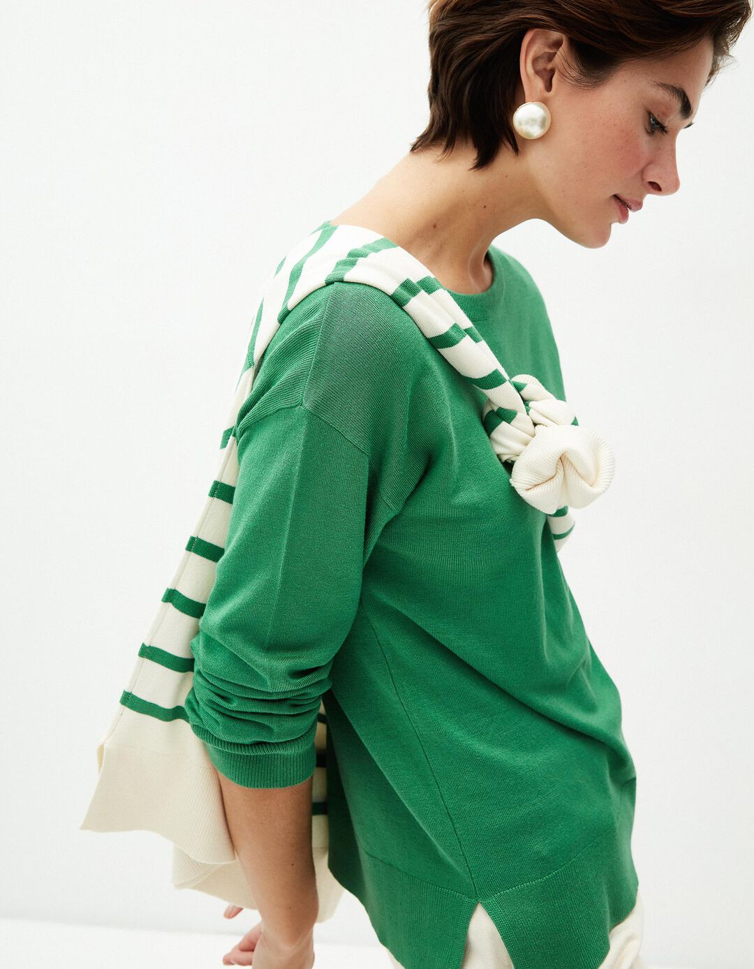 Camisola de Malha Decote Redondo, Mulher, Verde