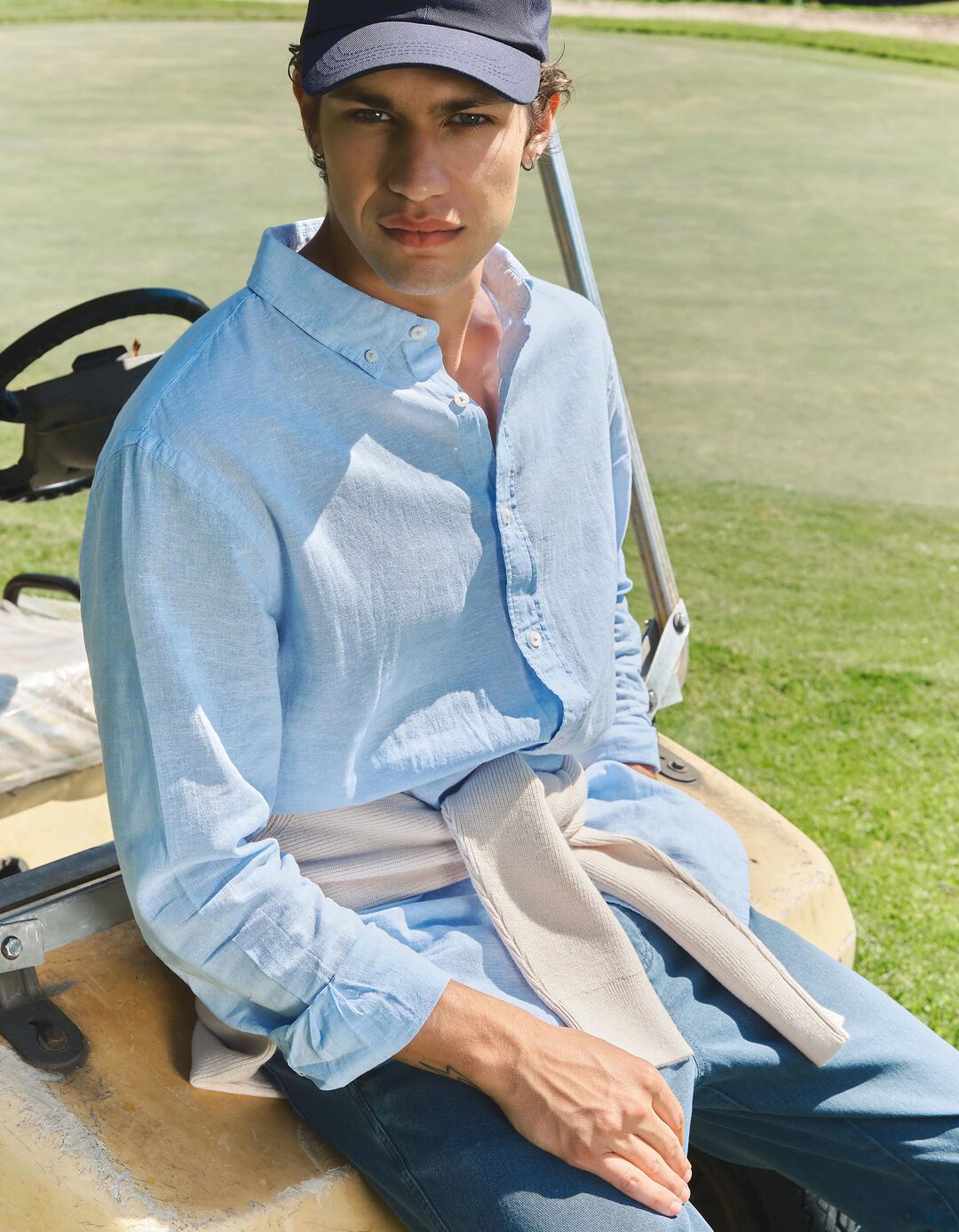 Camisa com Linho, Homem, Azul Claro