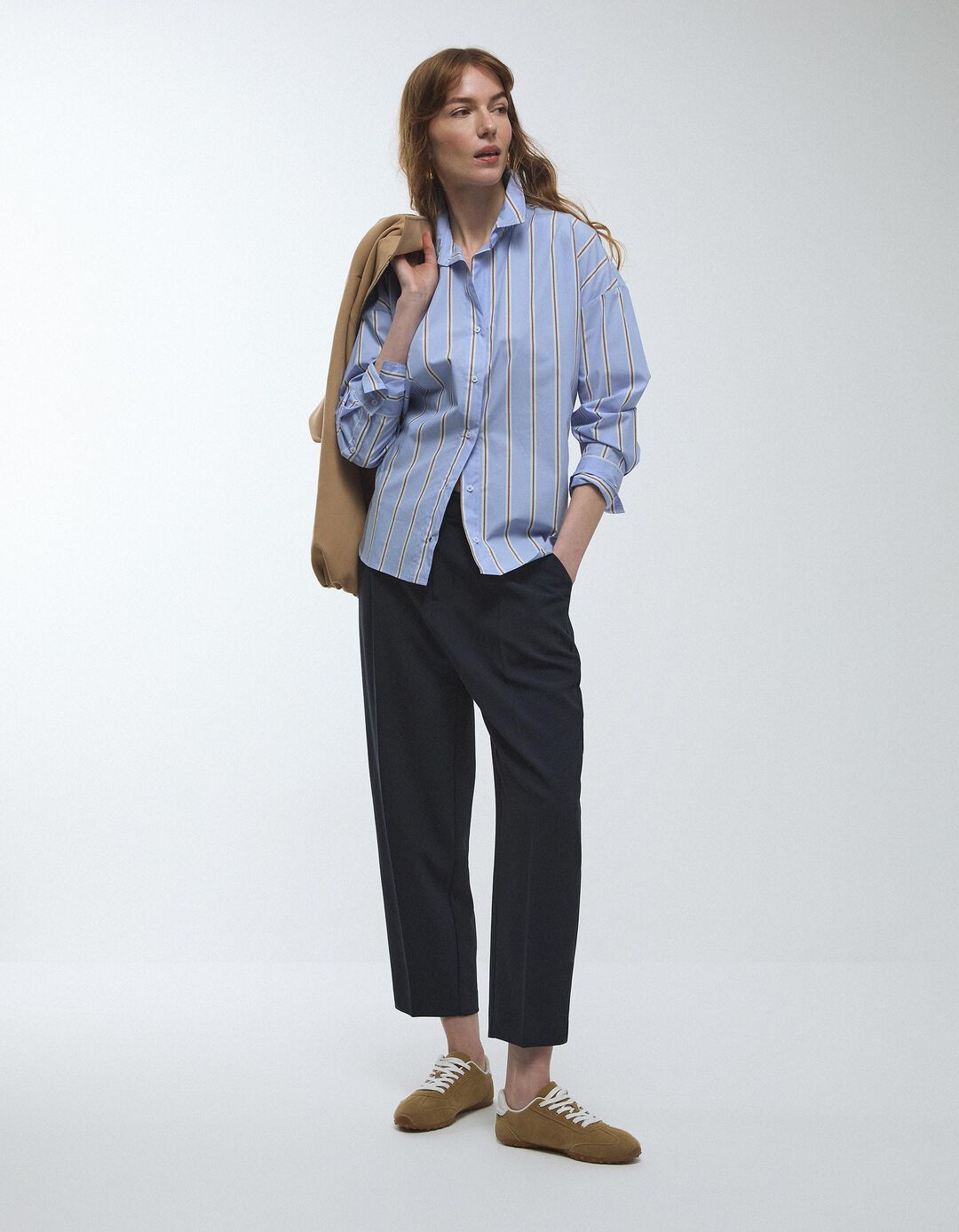 Camisa &agrave;s Riscas, Mulher, Azul