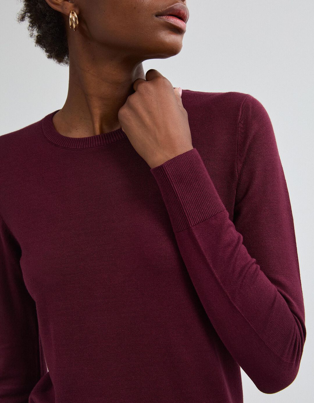 Camisola Tricotada, Mulher, Vermelho Escuro