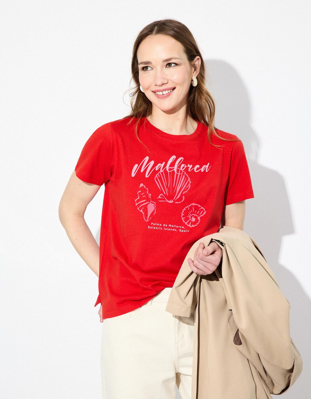 T-shirt Print, Mulher, Vermelho Claro 