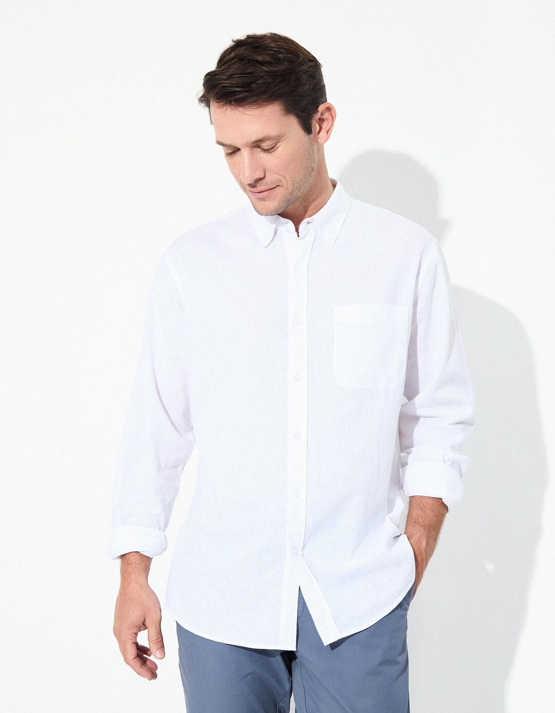 Camisa com Linho, Homem, Branco 