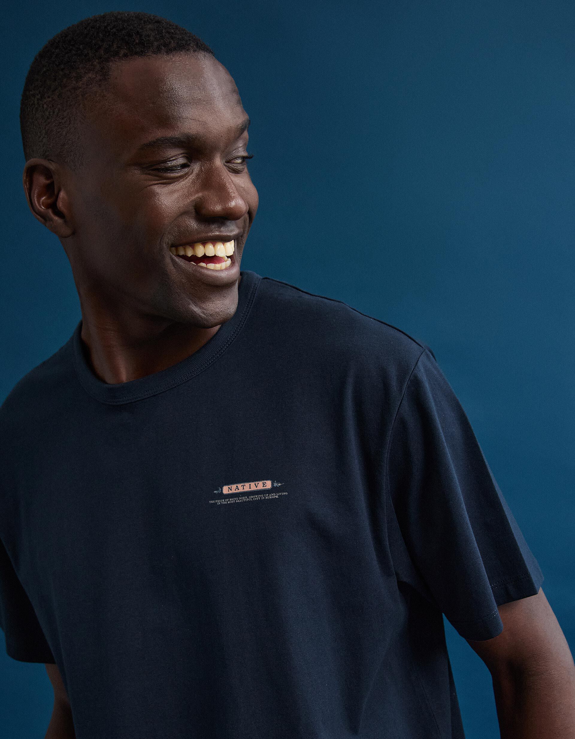 Comprar Online T-shirt Jersey Estampada, Homem, Azul Escuro