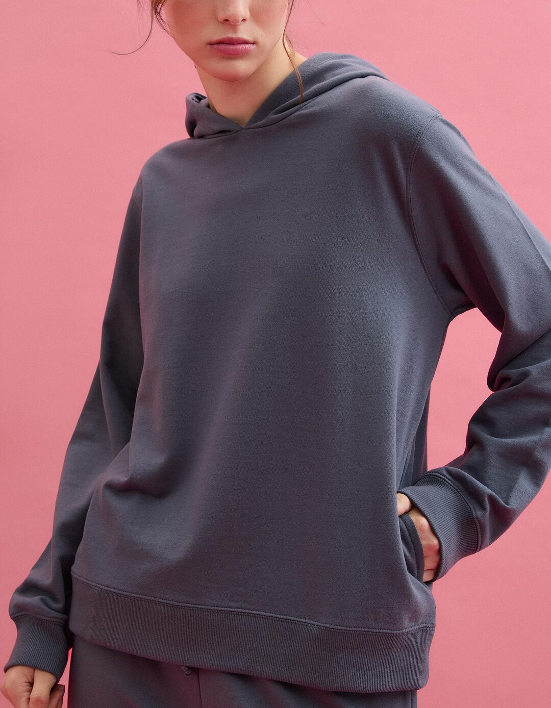 Sweatshirt com Capuz, Mulher, Cinzento Escuro