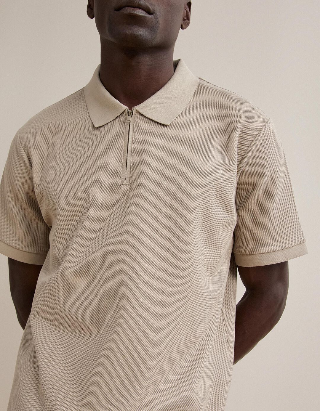 Polo com Fecho, Homem, Bege