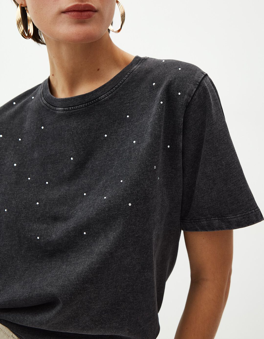 T-shirt com Brilhantes, Mulher, Cinzento Escuro