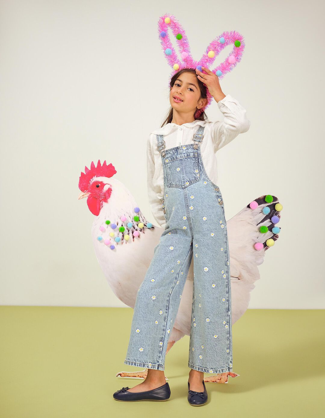 Jardineiras de Ganga 'Wide Leg', Menina, Azul Claro