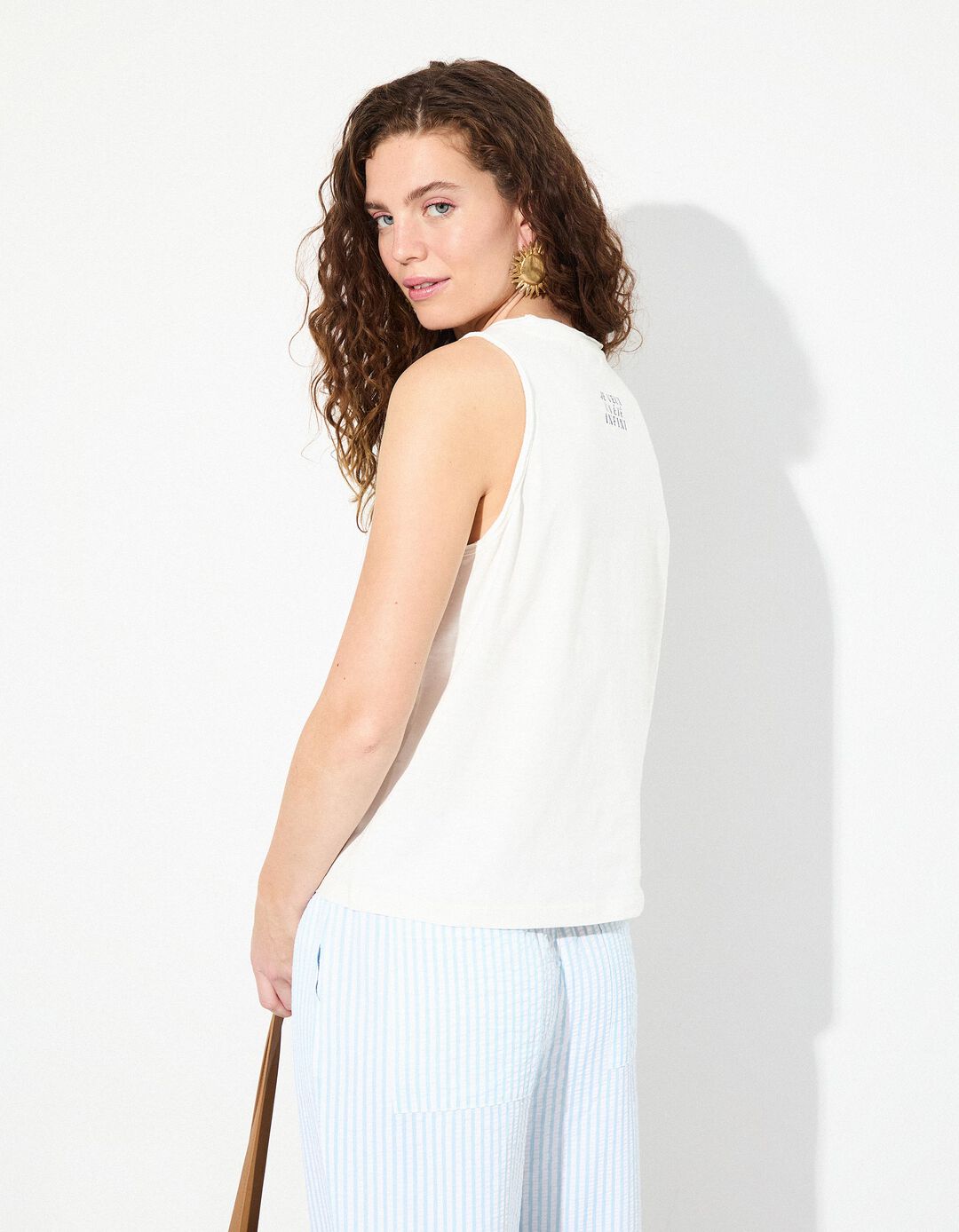 T-shirt sem Mangas, Mulher, Bege Claro 