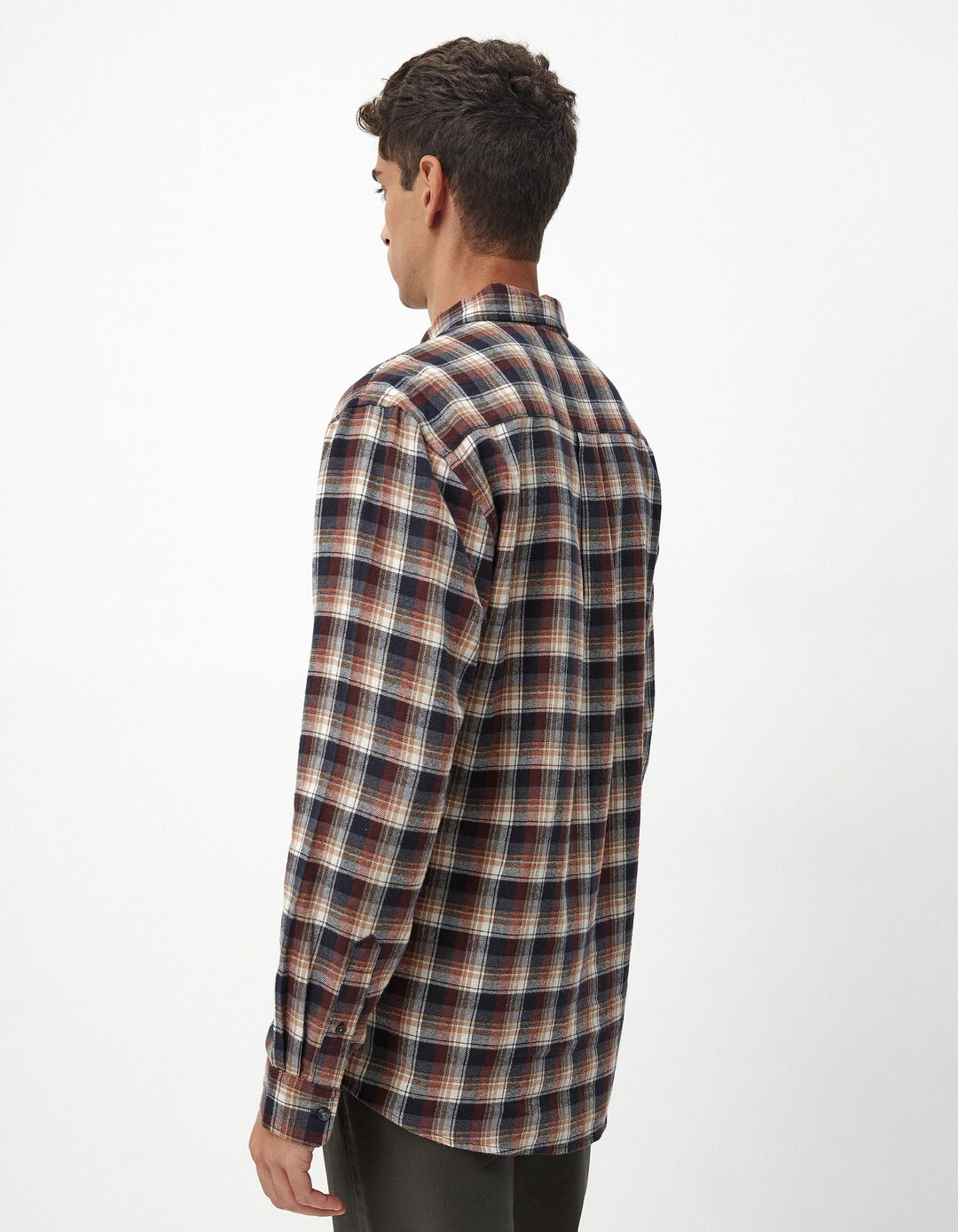 Camisa de Manga Comprida Xadrez Flanela, Homem, Bege Escuro
