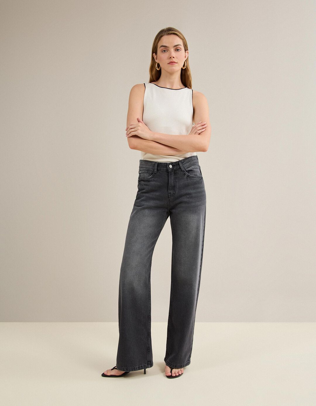 Cal&ccedil;as De Ganga 'Wide Leg', Mulher, Cinzento Escuro