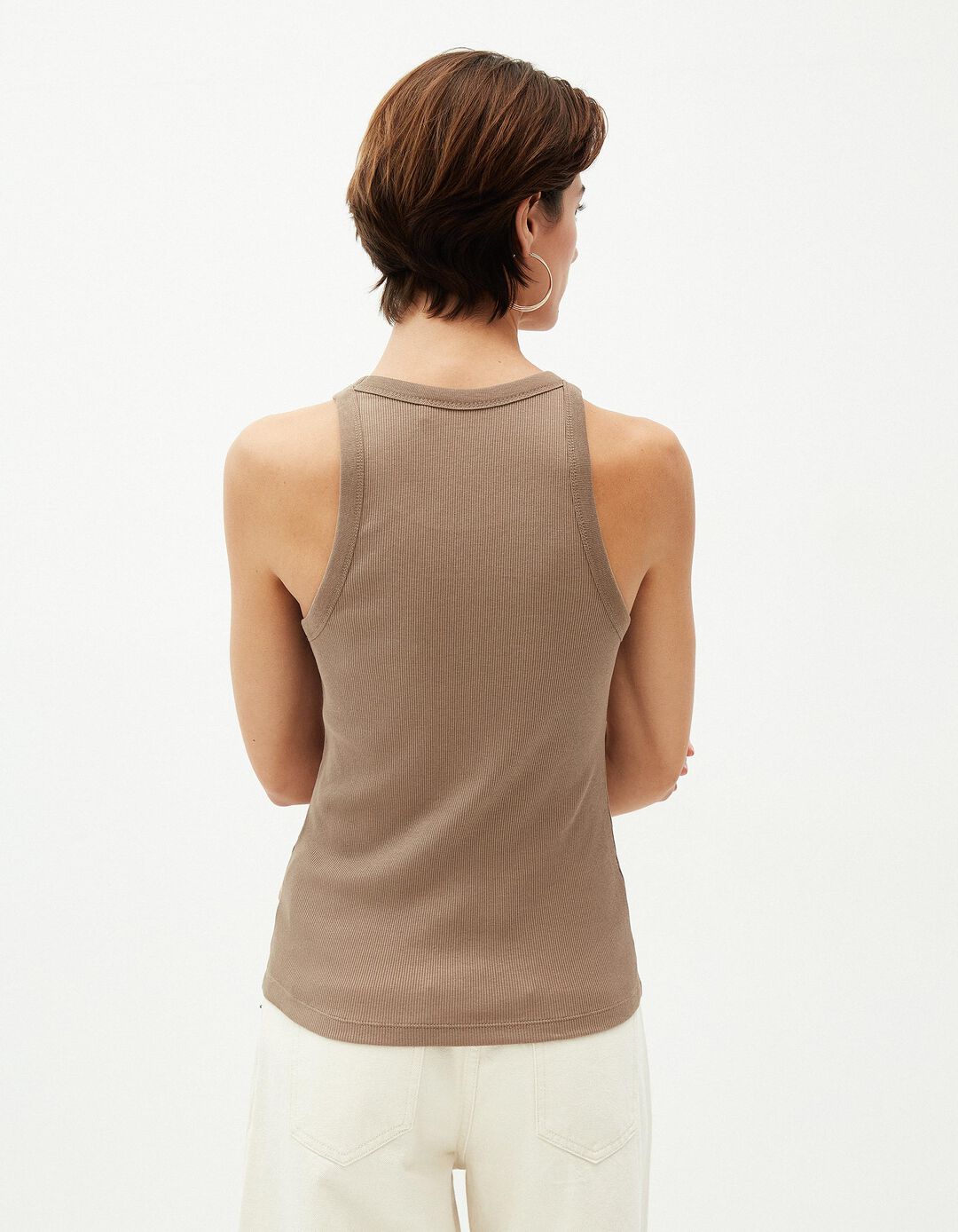 Tank Top Canelado, Mulher, Bege Escuro