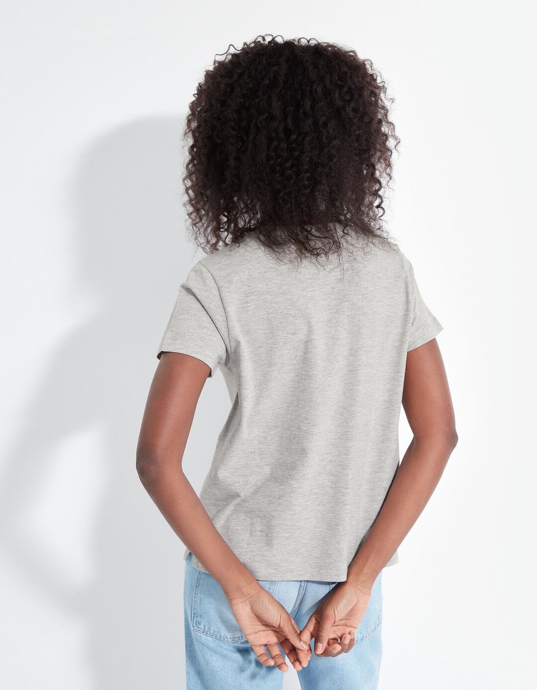 T-shirt Decote em V, Mulher, Cinzento Claro